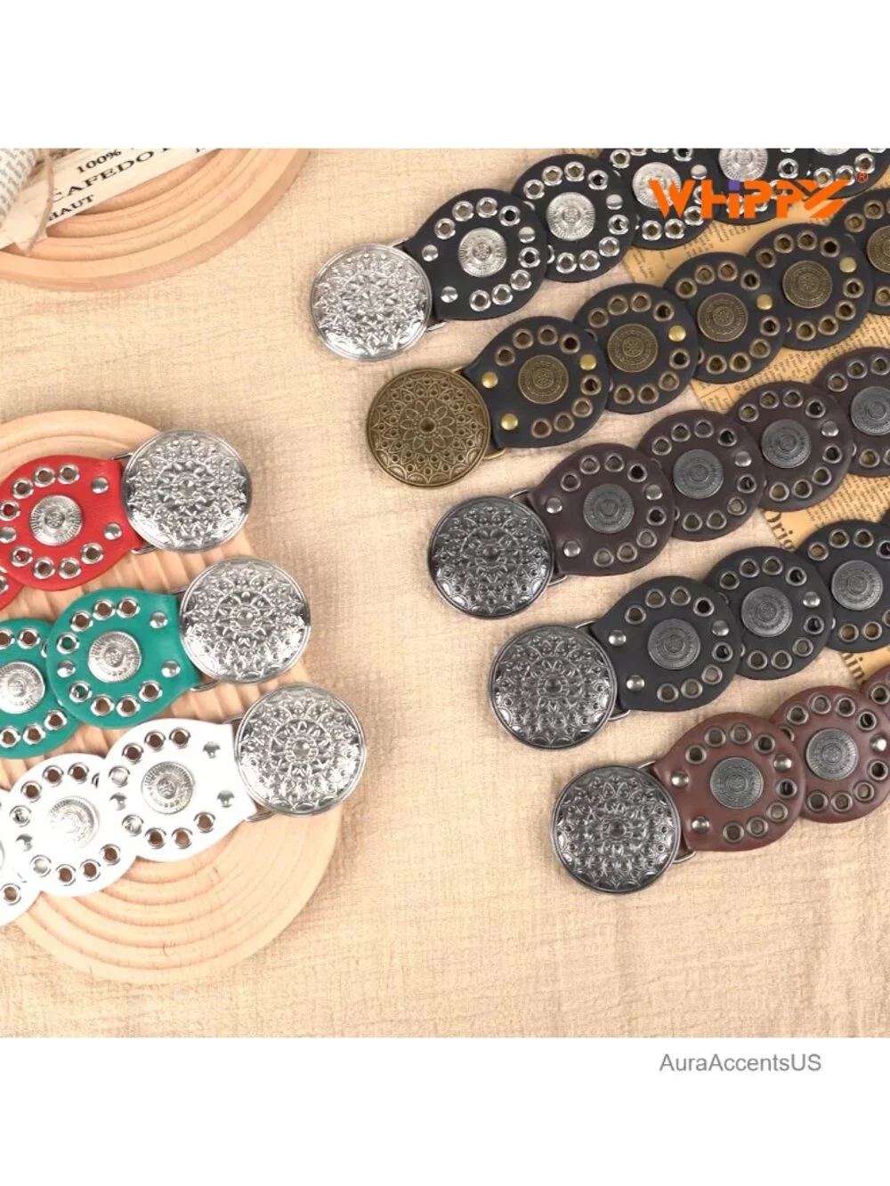 Vintage Western PU Leather Disc Waist Belt with Concho for Dress Jeans